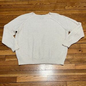 MNG Basic Wool Blend Sweater Womens Size Medium Ivory Open Knit Casual Comfort